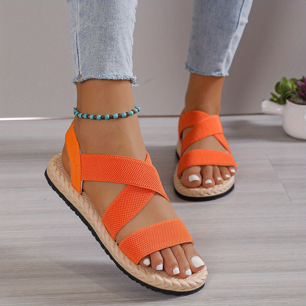 Women's Summer Lightweight Casual Sandals Black Breathable Fabric Flat Shoes