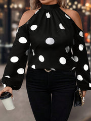 Женская блузка больших размеров с розовым горошком и открытыми плечами, универсальный повседневный топ