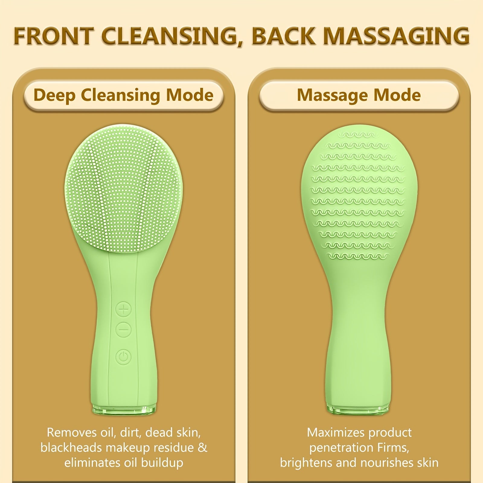Cepillo facial de limpieza recargable por USB, 6 modos, 16 intensidades, limpieza profunda de poros, verde