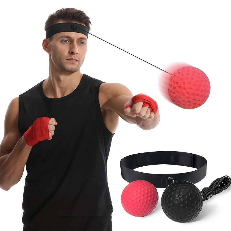 Boxing Reflex Ball Set for Adults and Teens Adjustable Headband Hand Wraps Carry Bag Red Black