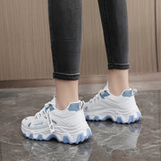 Women's Chunky Platform Combat Boots White and Blue Color-Block Synthetic Upper Rubber Sole