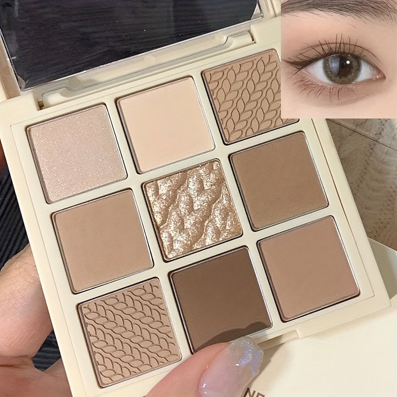 Paleta de sombras de ojos para mujer, 9 colores, glitter, mate, ahumado, nude, marrón, maquillaje