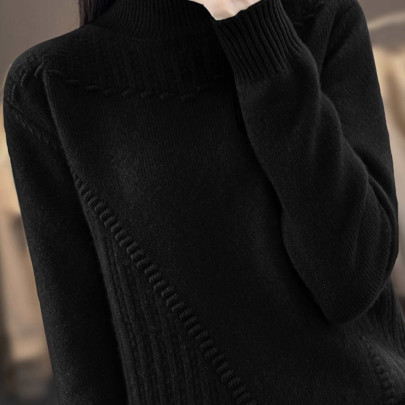 Plus Size Women's Turtleneck Sweater Black Ribbed Pullover All-Season Casual