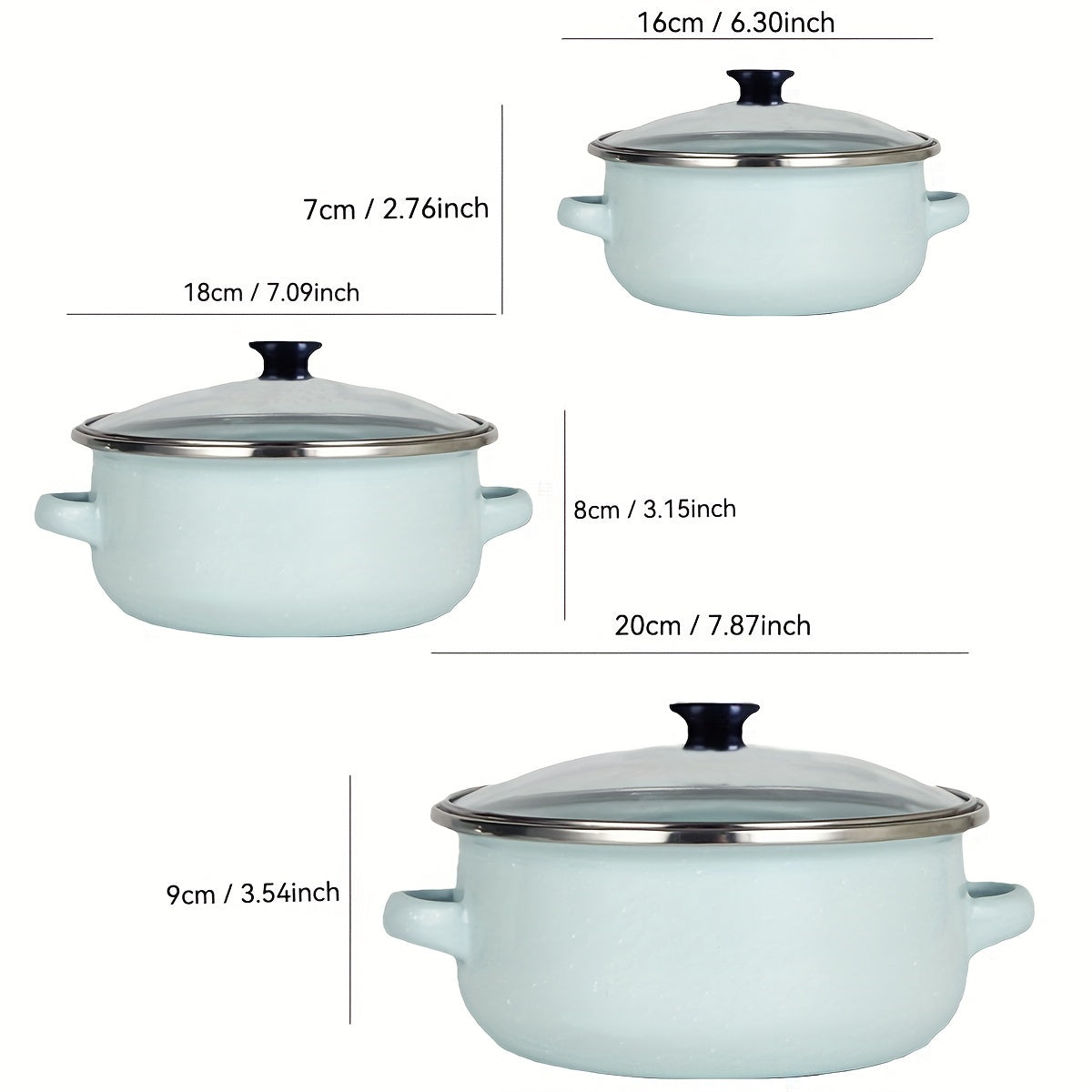Enamel Cookware Set 3 Pieces with Lids Lightweight Portable for Cooking and Stewing