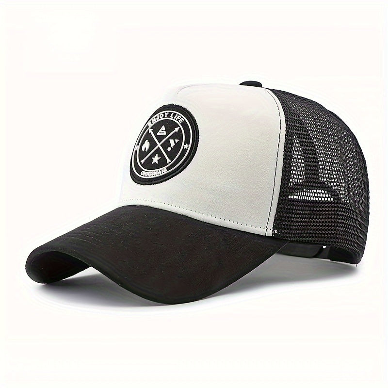Men's Adjustable Baseball Cap Lightweight Polyester Two-Tone Mesh Logo Casual Street Style