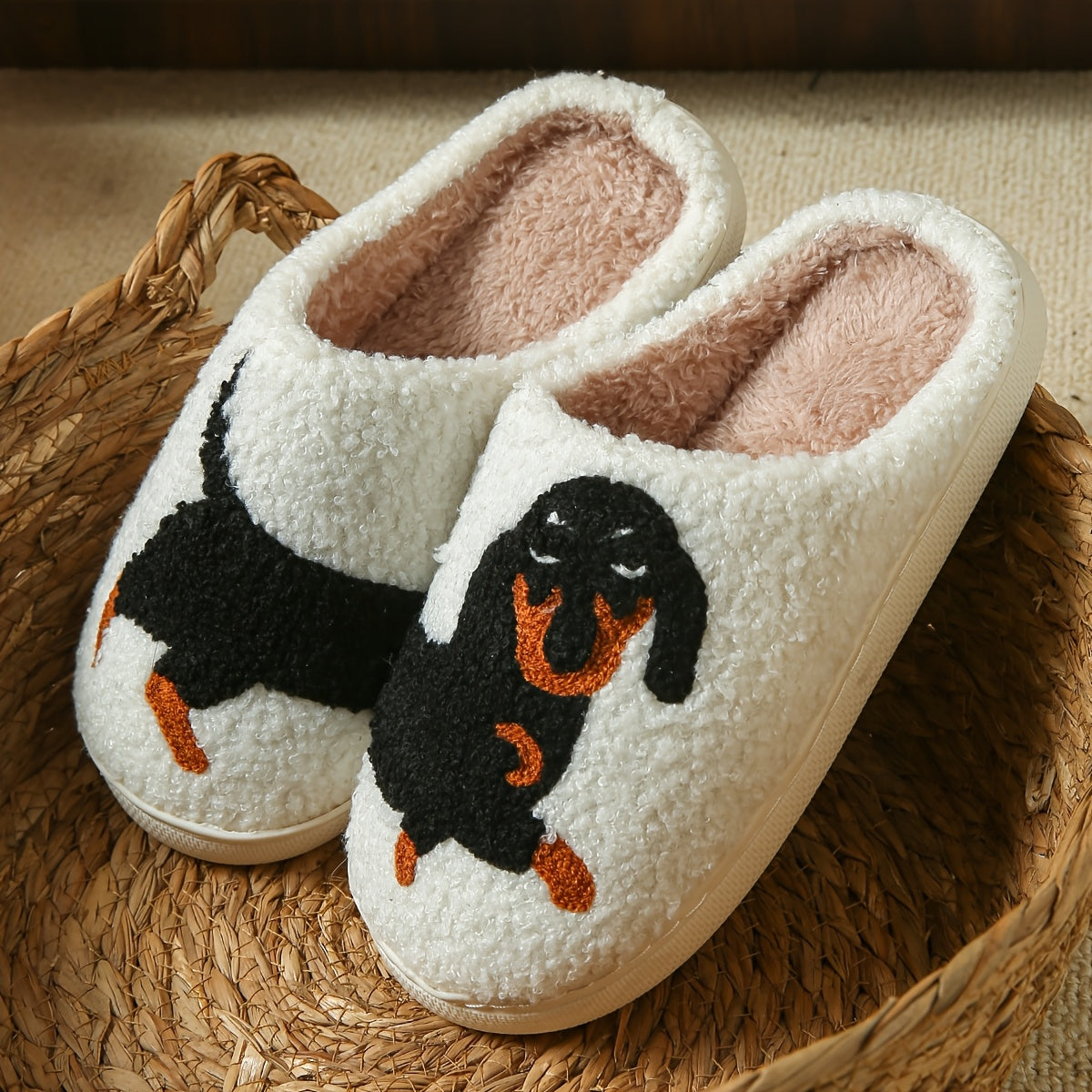 Unisex Fleece-Lined Dog Slippers Non-Slip Indoor Cozy Indoor Slippers