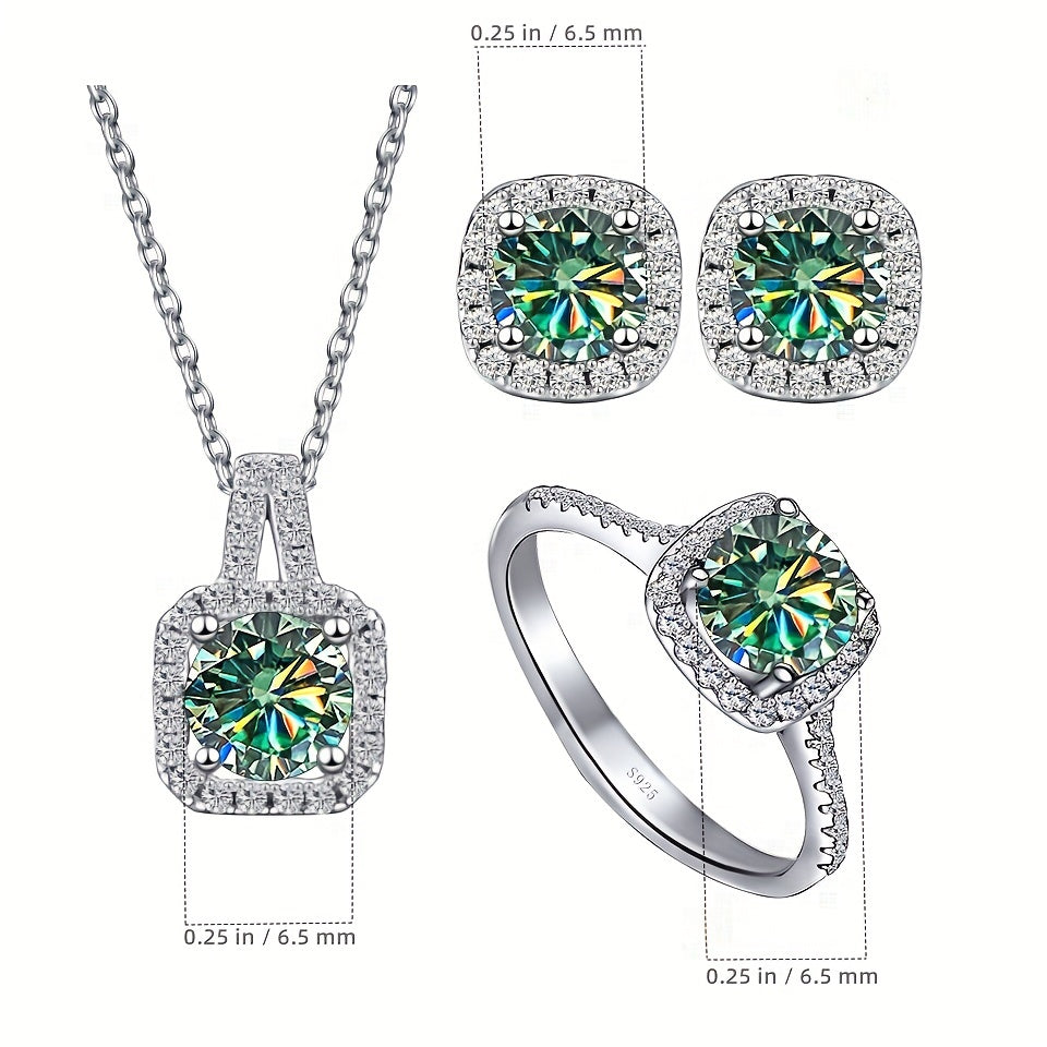 Moissanite Jewelry Set Earrings Necklace Ring 1ct Sterling Silver Gift for Lover