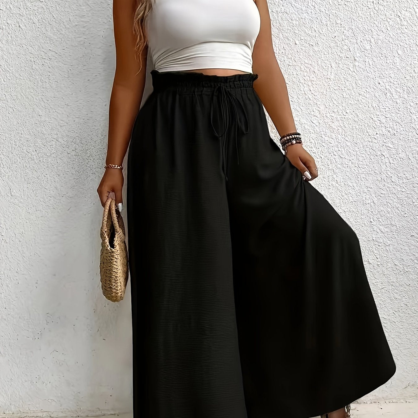 Women’s Wide-Leg Skirt Pants Beige High-Waisted Casual Spring Summer Fall