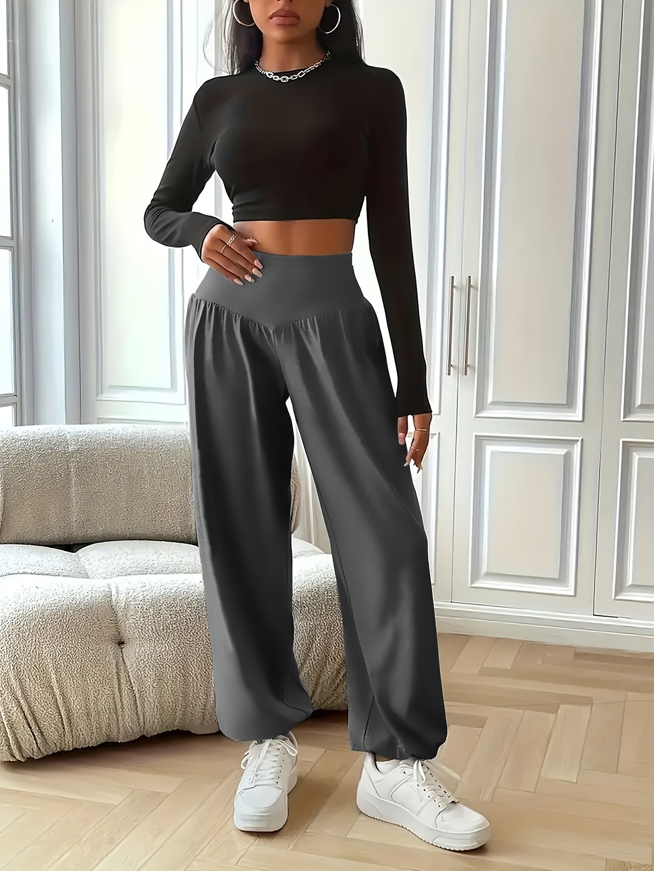 Women's High Waist Polyester Knit Sports Pants Quick-Dry Yoga Joggers for Adults