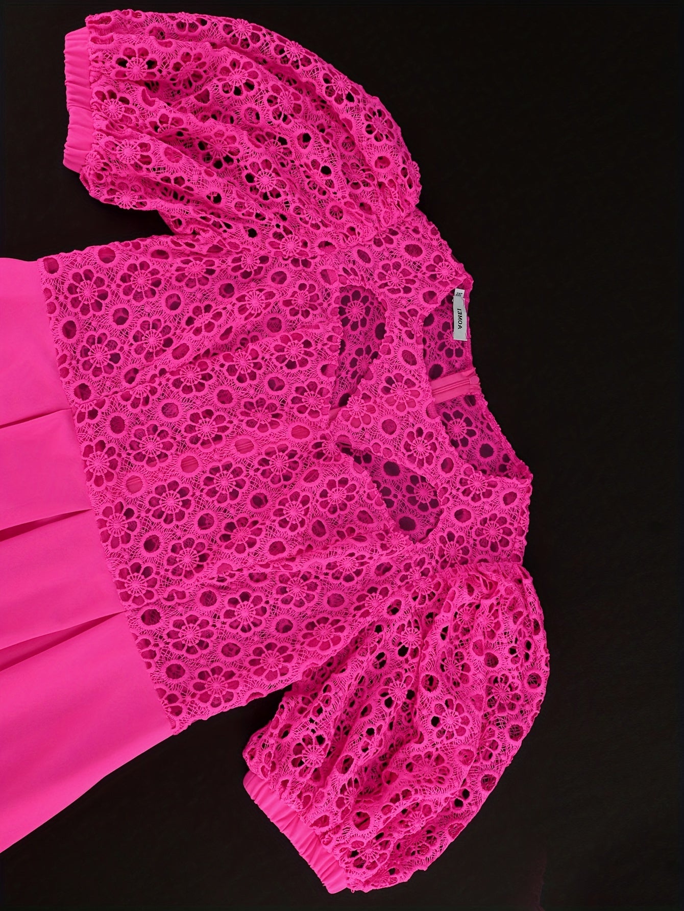 Women's Lace-Trimmed A-Line Midi Dress with Puff Sleeves Spring Green