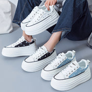 Women's Casual White Sneakers Low-Top Lace-Up Breathable Fabric