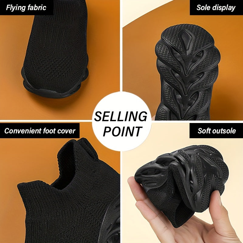 Kids Breathable Slip-On Sneakers with Stretchy Knit Fabric and EVA Sole for Running and Casual Wear