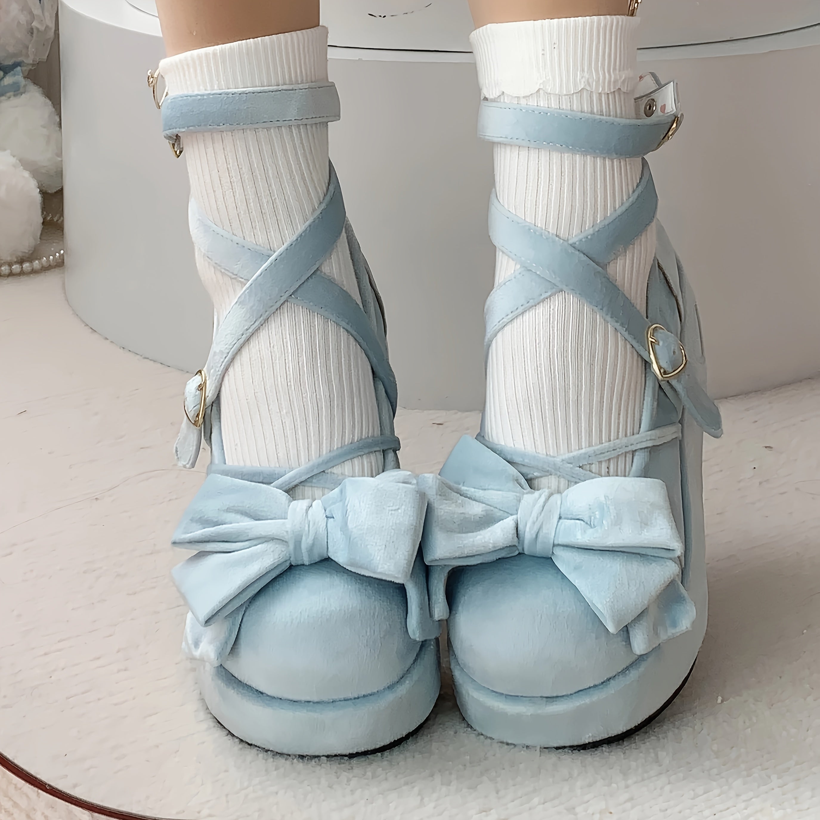 Women's Flannel Mary-Jane Shoes with Bow Round Toe Puncture Resistant All-Season Comfort