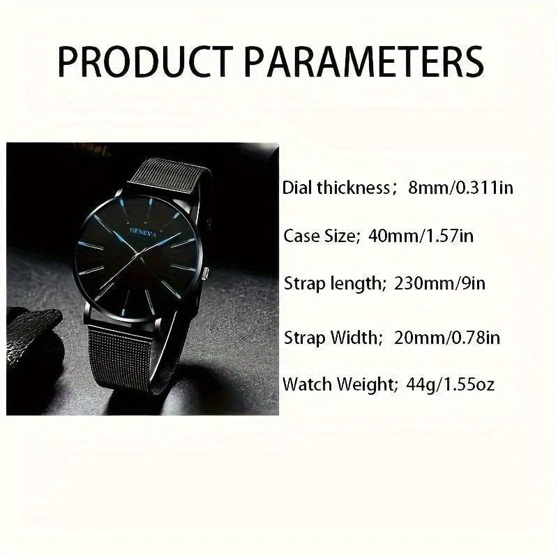 Men's Quartz Watch Alloy Mesh Band Round Zinc Alloy Case Elegant Electronic Sports Watch