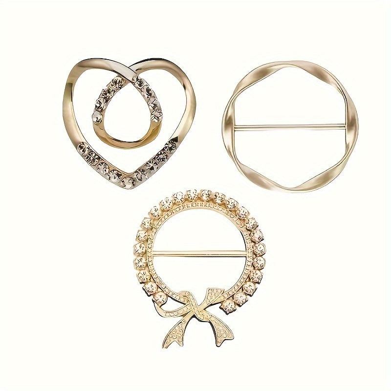 Juego de 3 broches de imitación de perlas en forma de corazón para mujer, alfileres elegantes para ropa