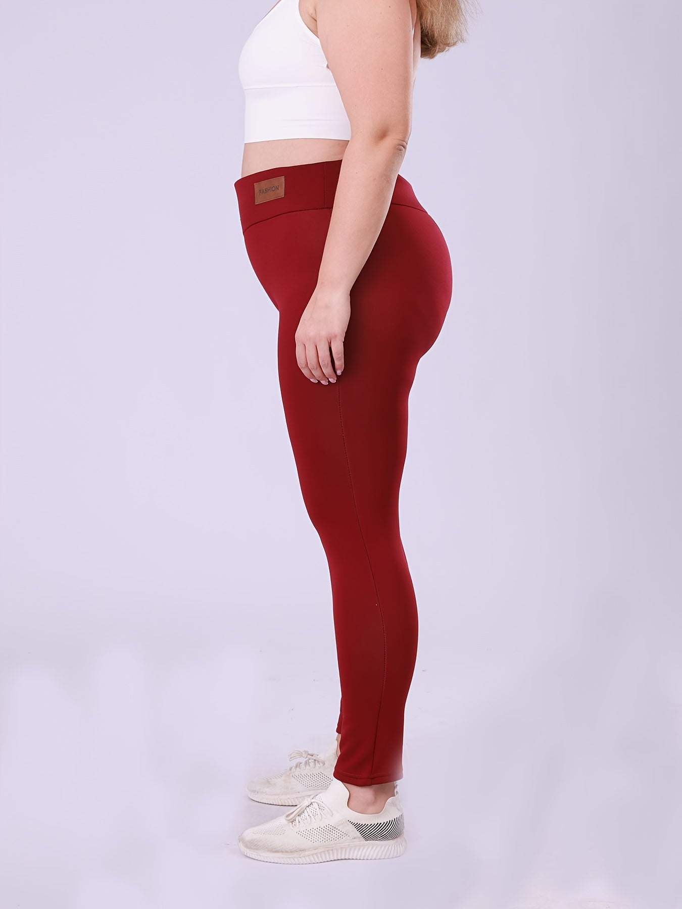 Women's Fleece-Lined High-Waist Leggings Warm Thick Cozy Red