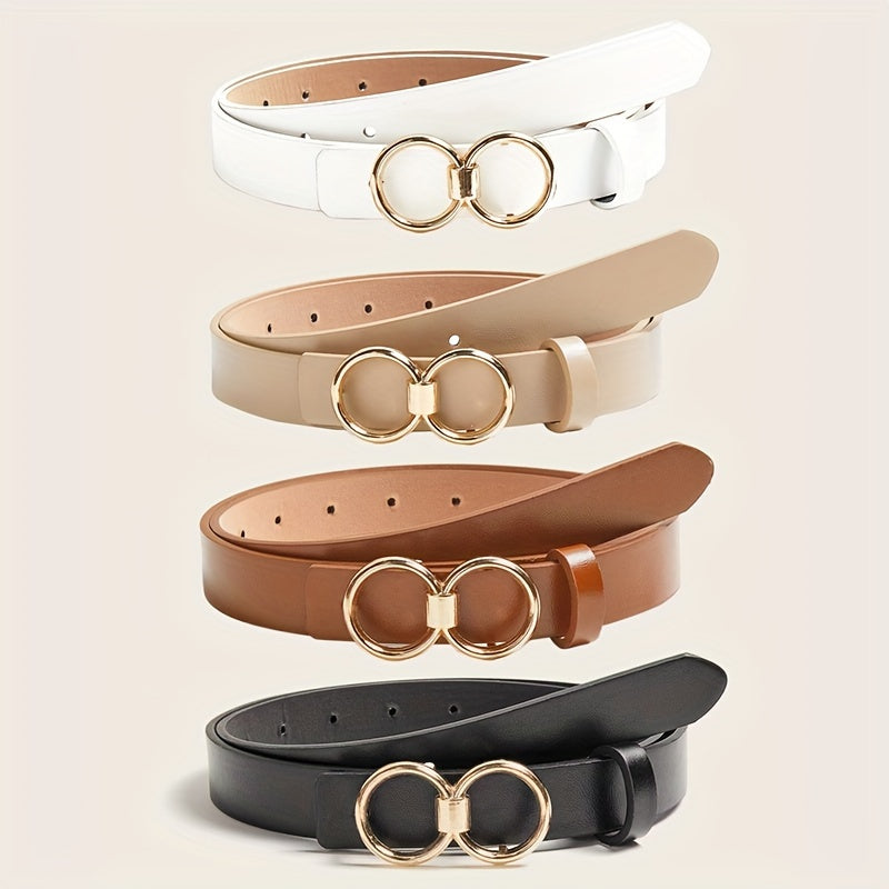 Plus Size Women's Belts Set with Gold Buckles in White Khaki Brown Black 70-98cm