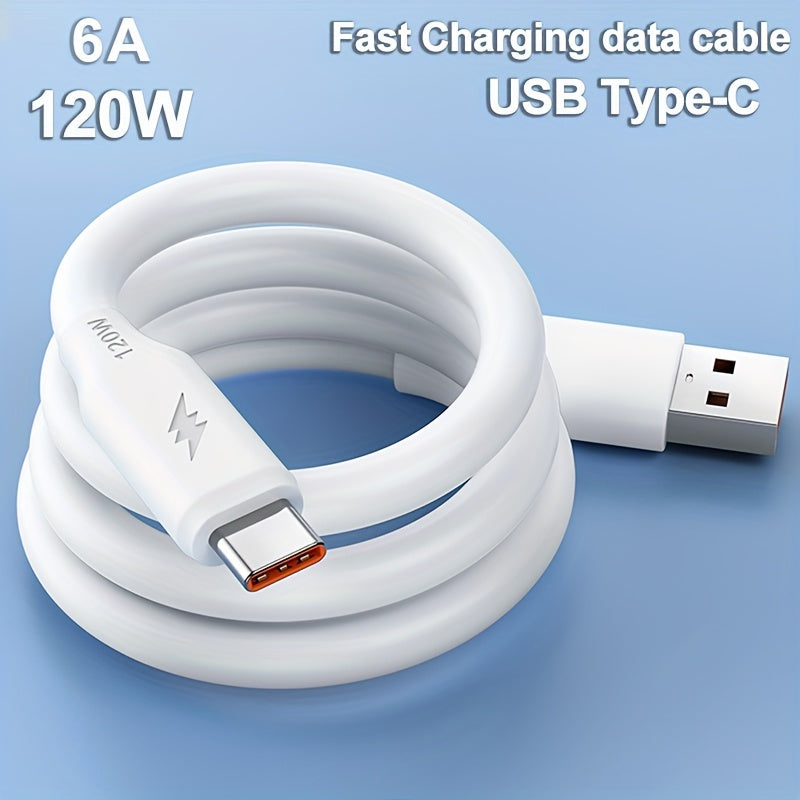 PVC USB-C Charging Cable 120W 6A Fast Data Sync Durable Round Glossy Finish
