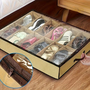 12-Grid Transparent Shoe Storage Bag Made of Washable Polyester Dustproof Moisture-Proof Under Bed Organizer