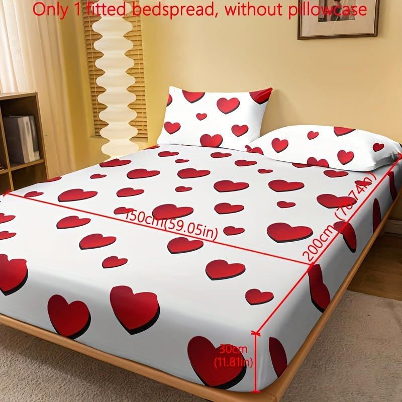Red and White Heart Pattern Fitted Sheet for Bedroom or Guest Room