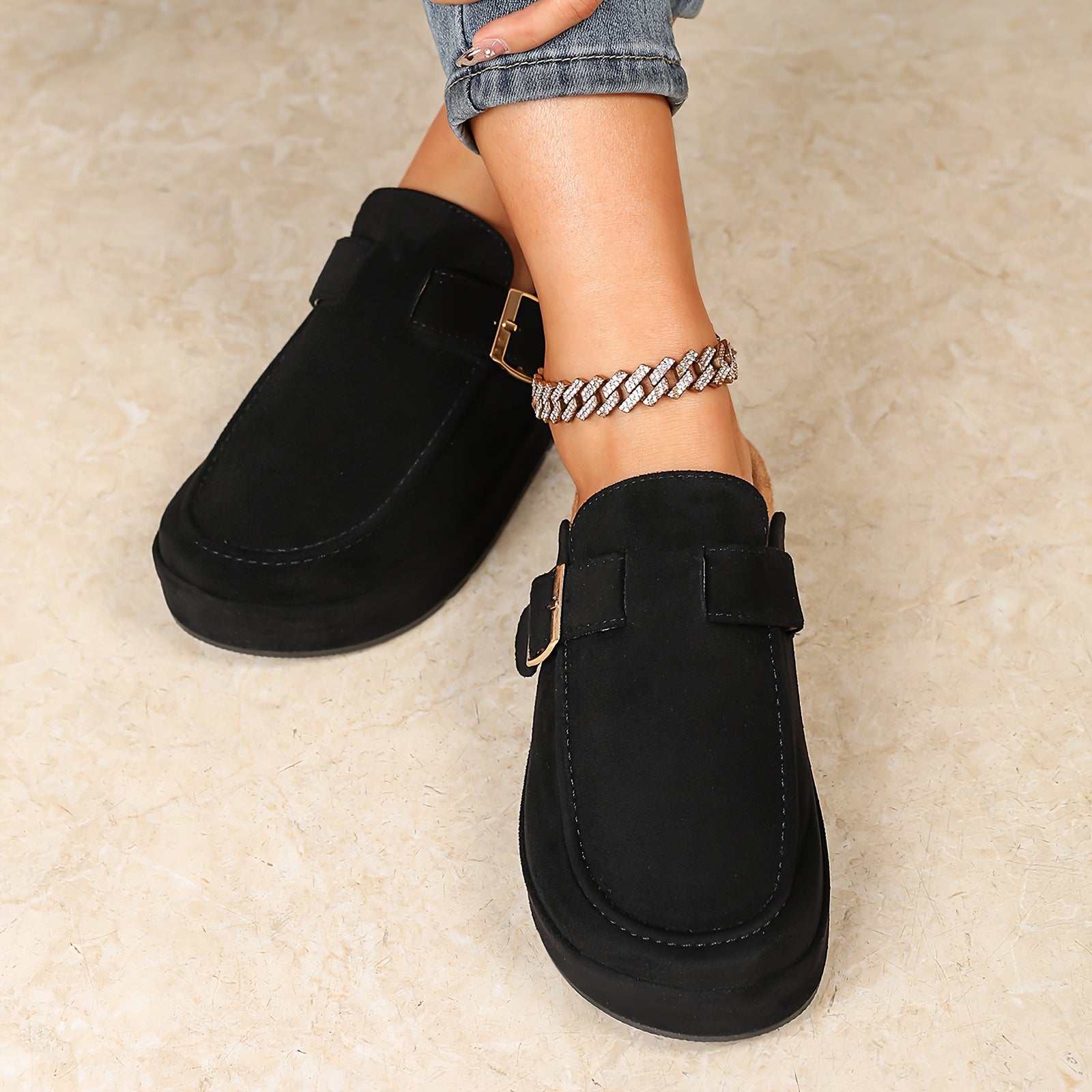 Women's Retro Thick-Soled Closed-Toe Slip-On Mules for Indoor Outdoor Comfort
