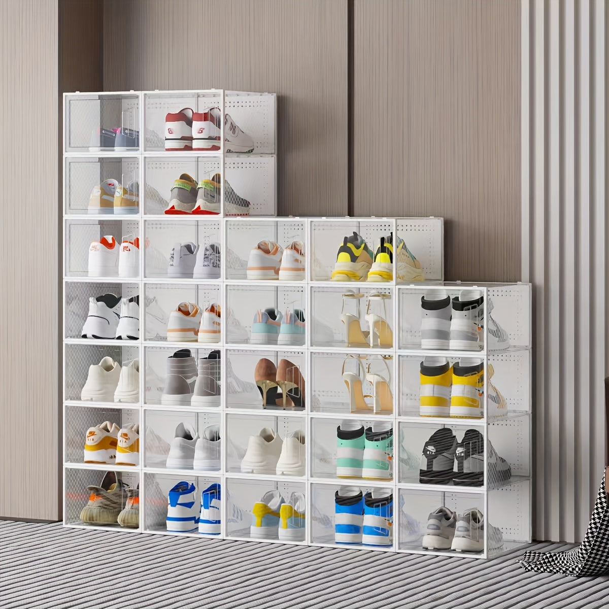 12-Pack Transparent Stackable Shoe Storage Boxes with Flip Top Closure Non-Waterproof Space-Saving