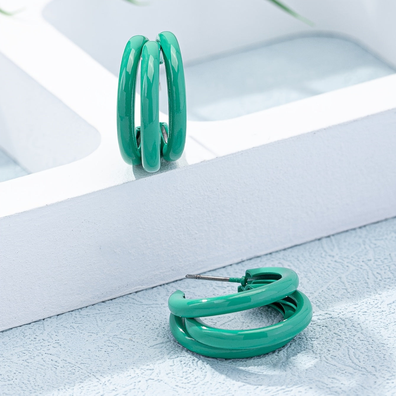 Women's Rhinestone Decor Triple Layer Hoop Earrings Gold Silver Elegant Jewelry