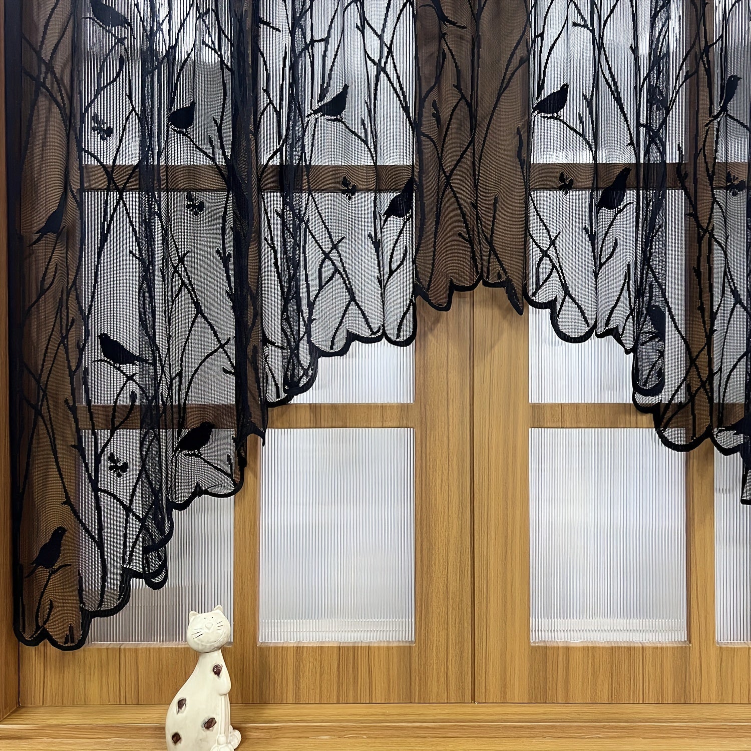 White And Black Lace Valance Curtains For Kitchen Or Dining Room Windows