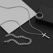 Set of 3 Stylish Cross Chain Necklaces with Rotating Stainless Steel Jewelry
