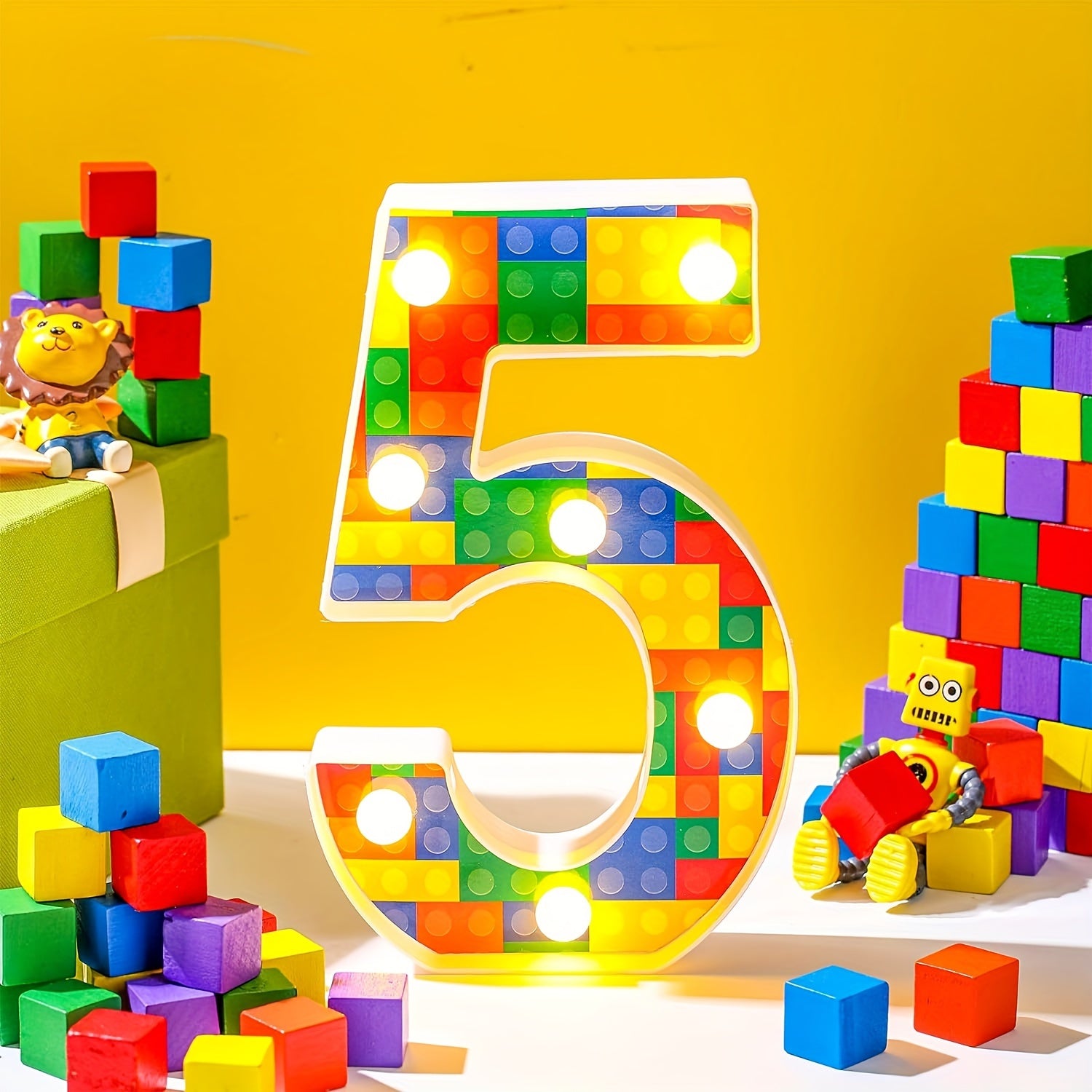 1 шт. Цветной светодиодный строительный блок номер, работающий от батареек, прочный пластик, требуются батарейки AA, идеально подходит для вечеринок, батарейки не включены