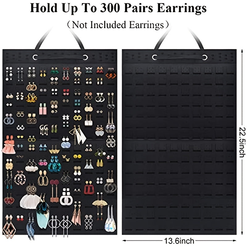 Large Capacity Hanging Earring Organizer for Women and Girls Holds 300 Pairs Black