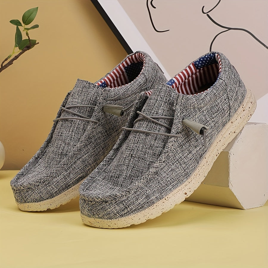 Men's Casual Loafers Breathable Fabric Upper Non-Slip EVA Sole American Flag Accent