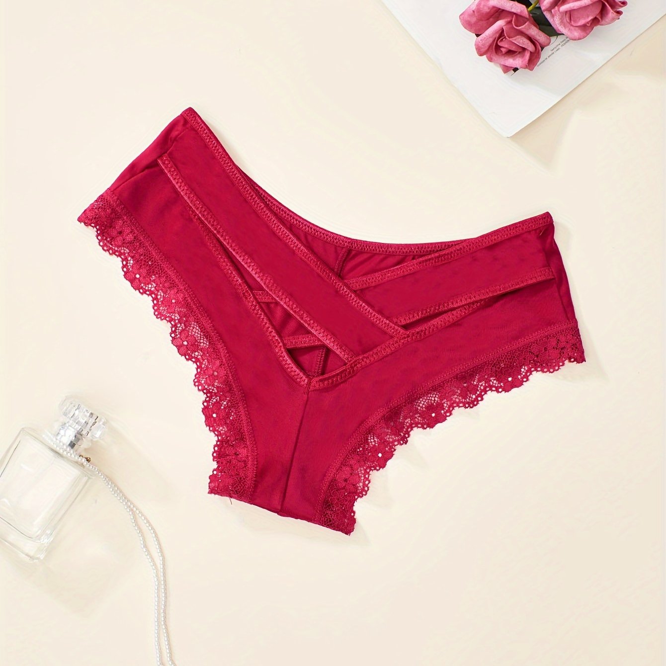 Women's Shiny Rhinestone Lace Cut-Out Panties Lingerie