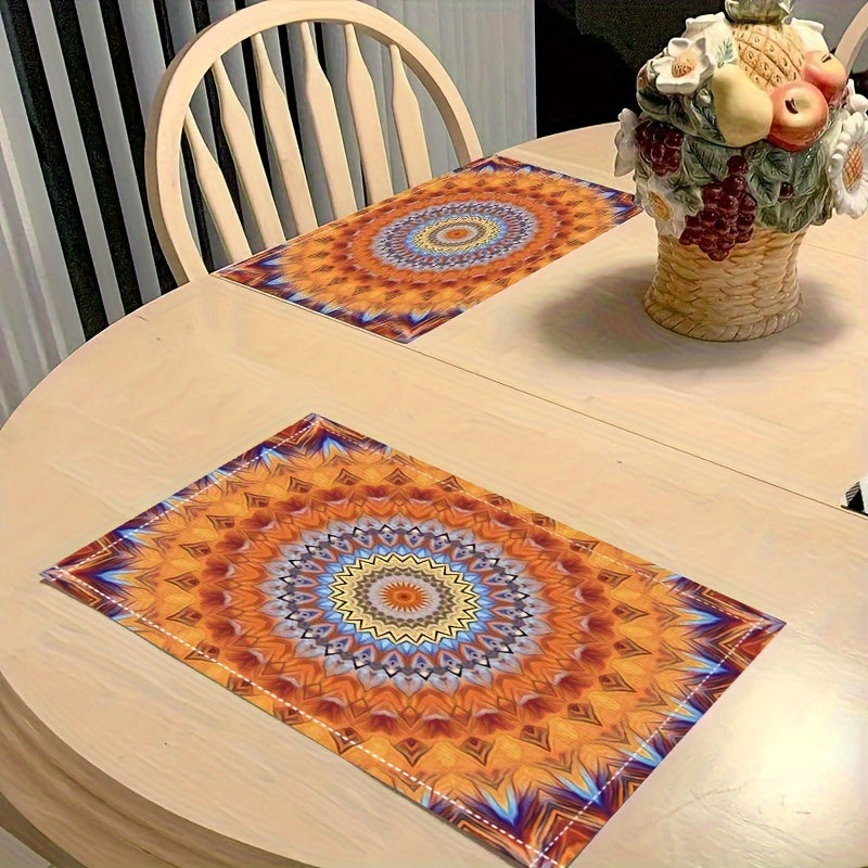 Mandala-Style Placemat Set with Persian Bohemian Design Heat Resistant Washable for Home and Restaurant