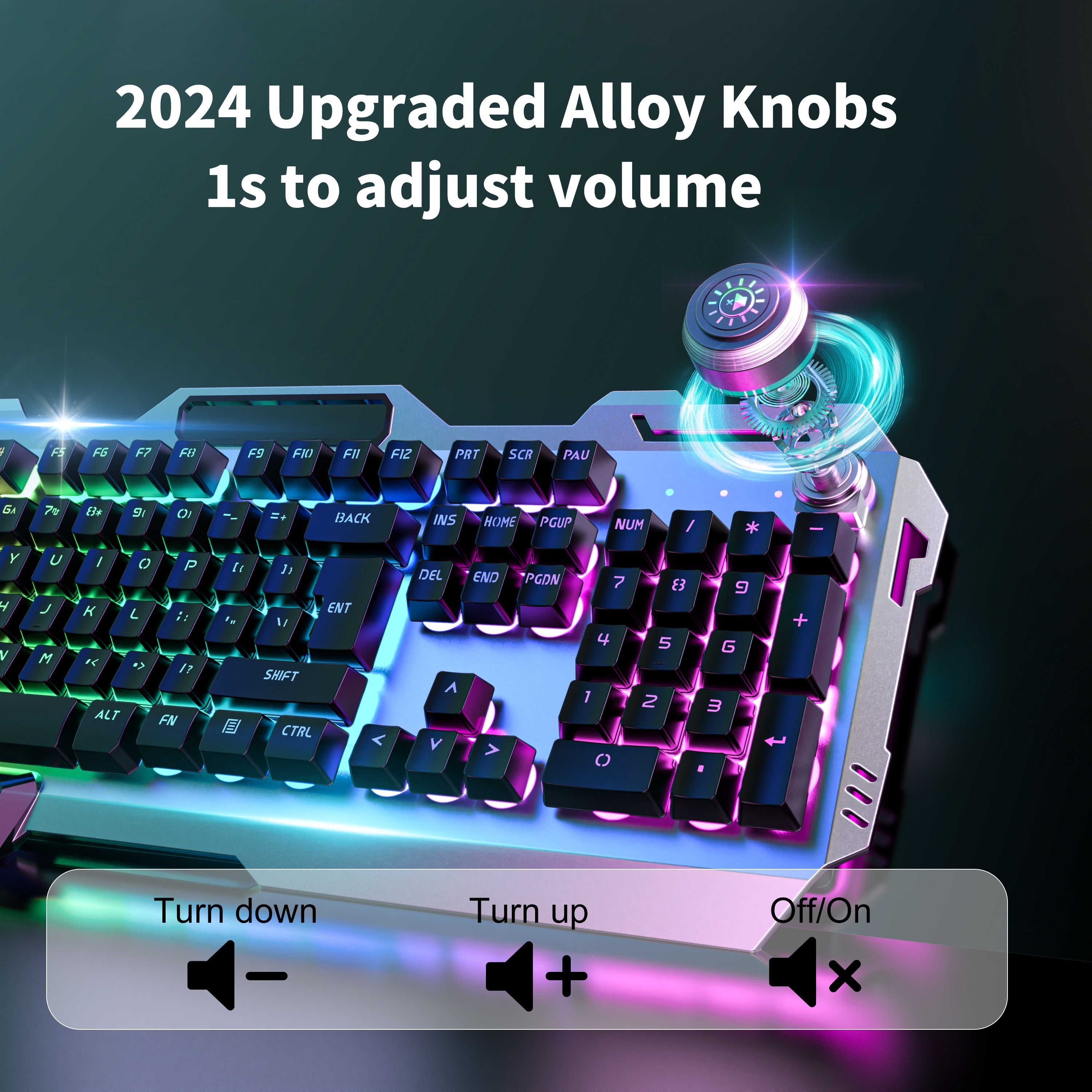 Wired Gaming Keyboard with LED Backlit Silent Design and Volume Knob for Desktop and Notebook Computers