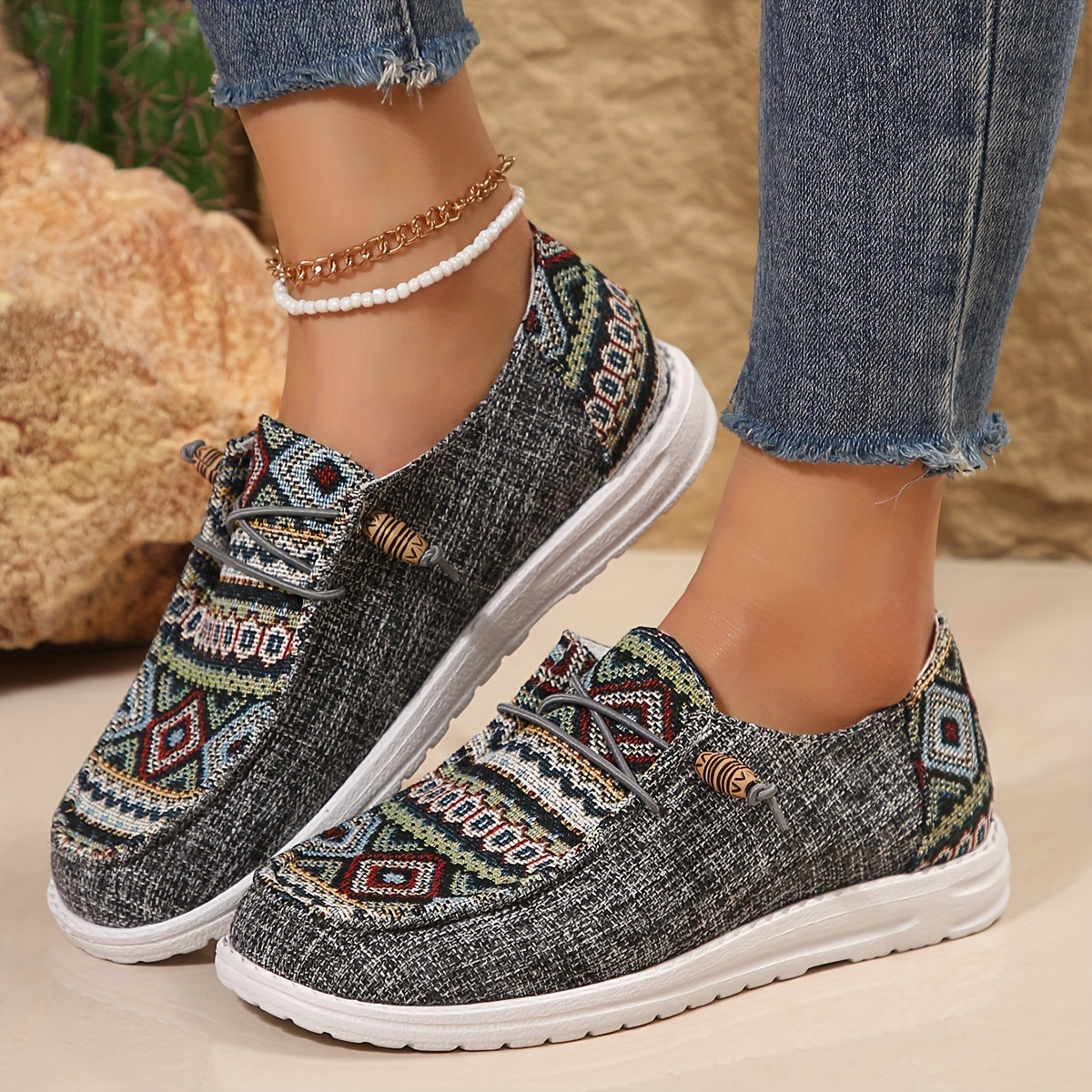 Women All-Season Flat Shoes Geometric Pattern EVA Sole Fabric Upper