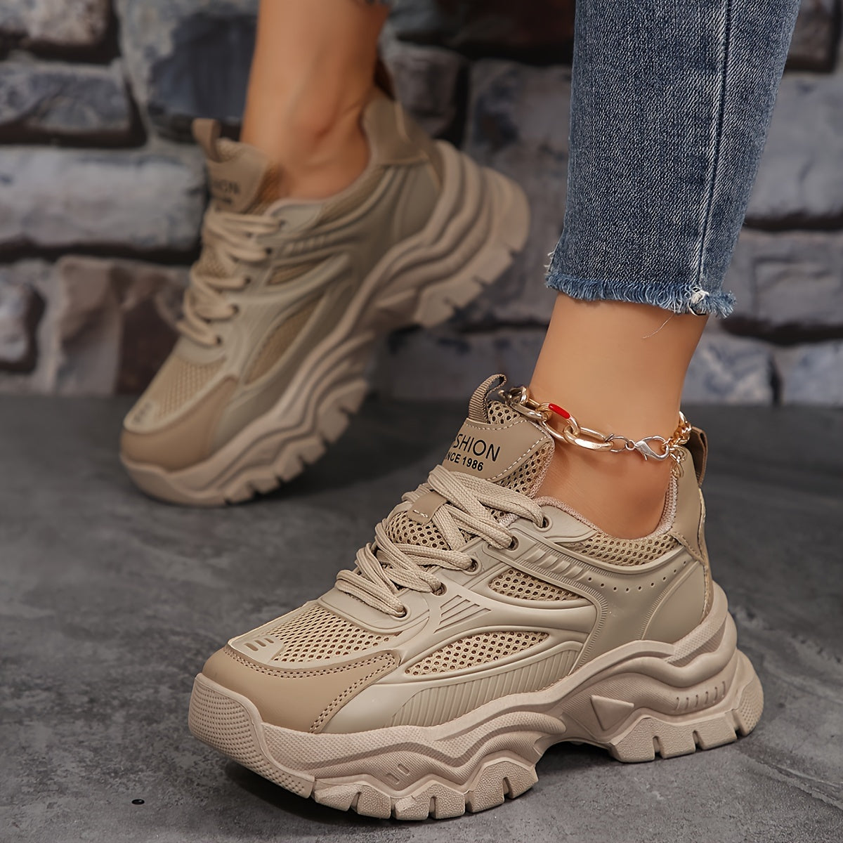 Women's Mesh Chunky Sneakers Breathable Low Top Running Shoes