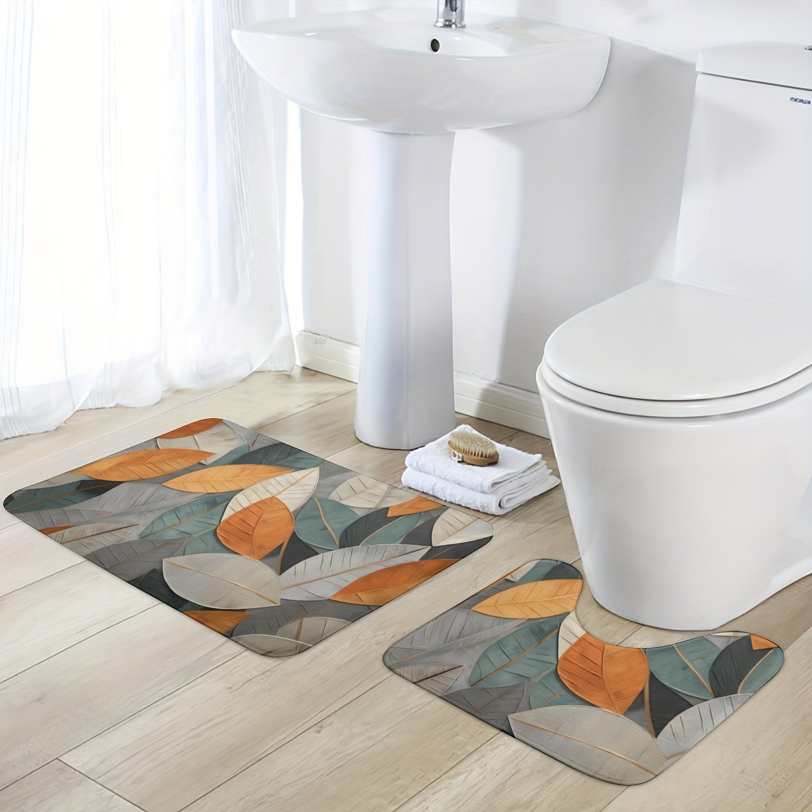 Juego de 2 alfombrillas de baño para inodoro antideslizantes y absorbentes de microfibra con alfombrillas para bañera