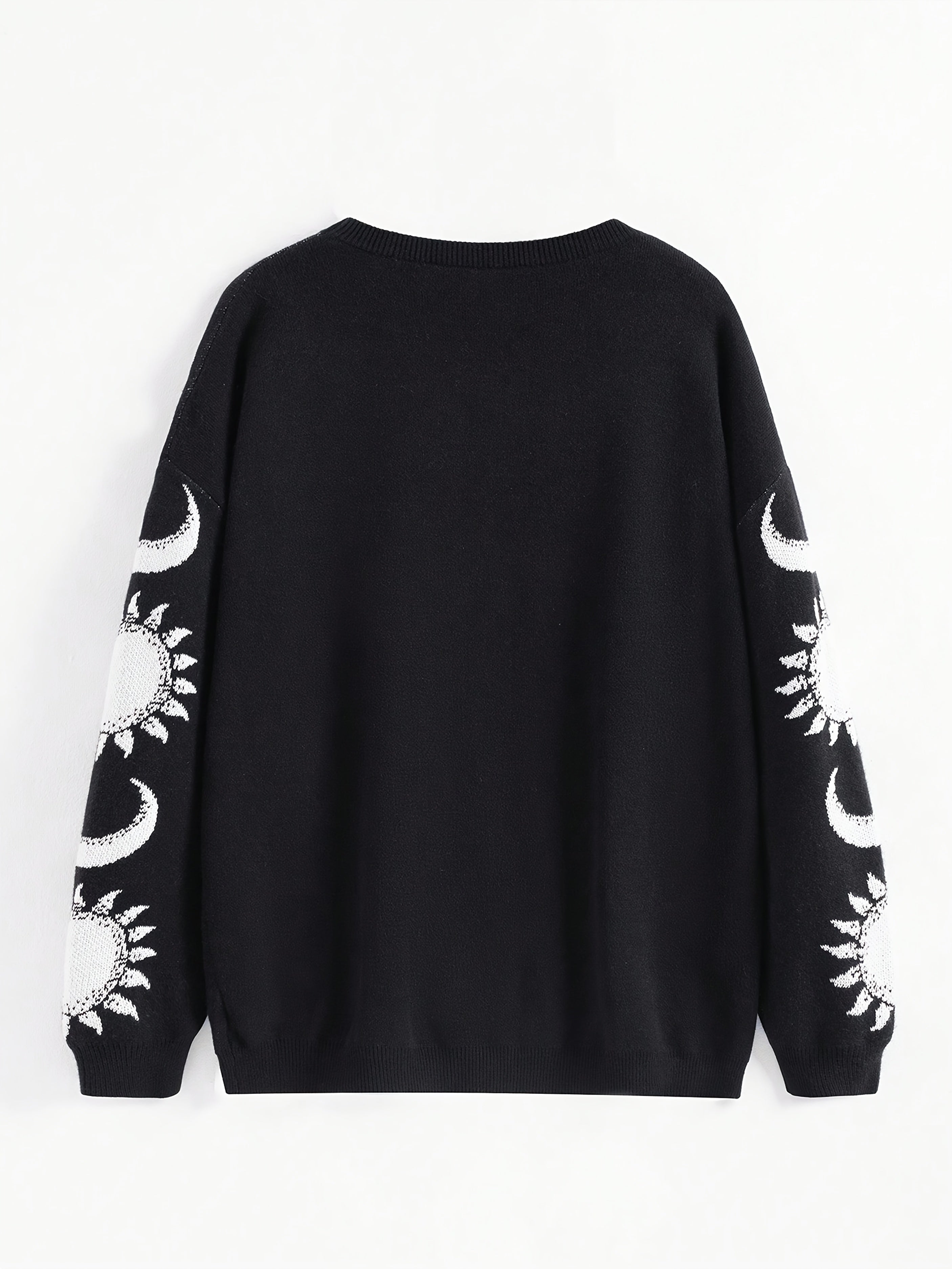 Women's Plus Size Gothic Boho Sweater Long Sleeve Black and White Fall Winter Tops