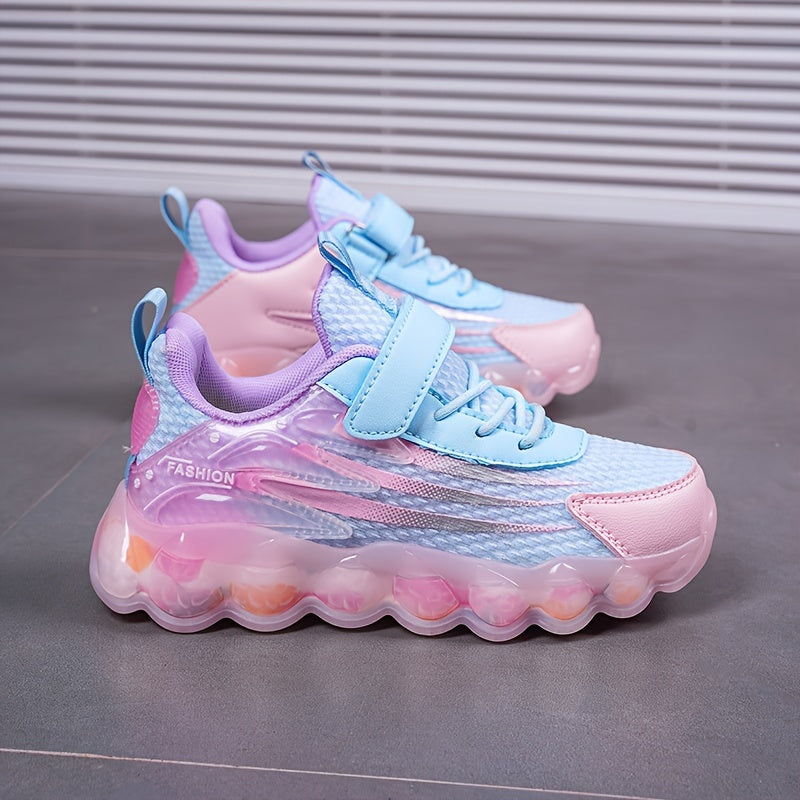 Ayollar uchun zamonaviy pushti to'rli yugurish poyabzallari, shaffof havo yostiqli taglik bilan, tasodifiy va sport kiyimlari uchun mukammal.