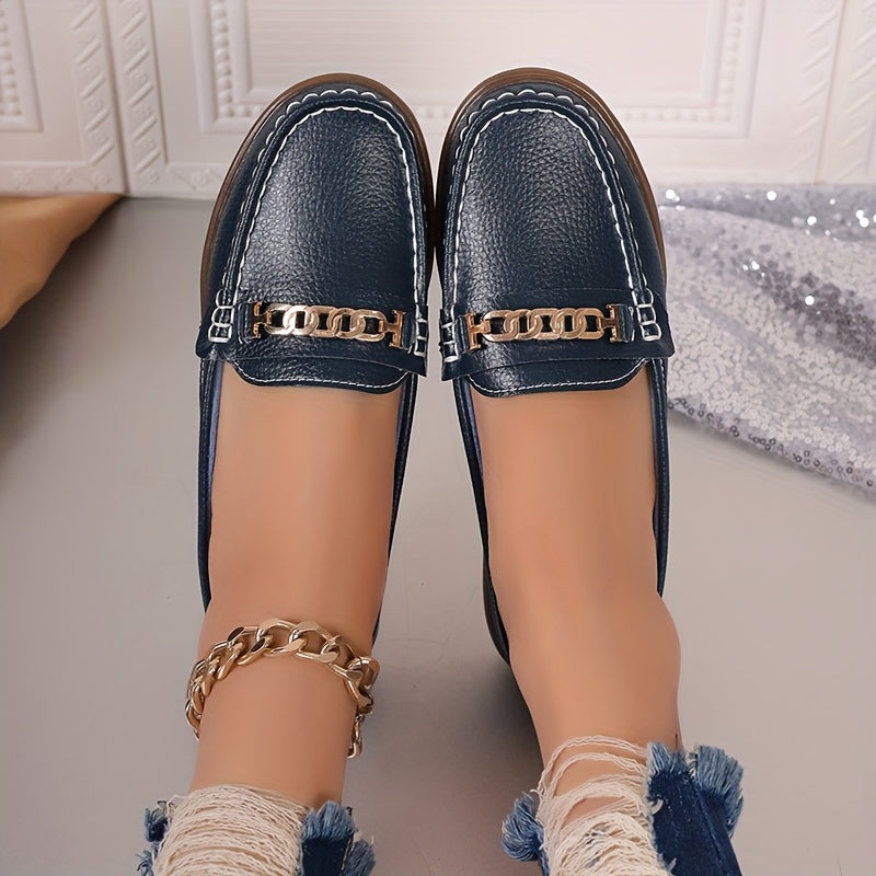 Women’s Fashion Mules Slip-Resistant Flats with Metallic Buckle in Beige Black Blue