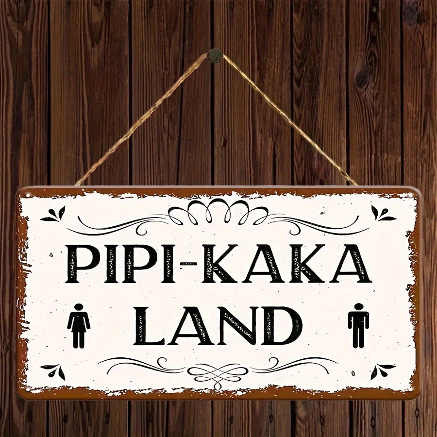 Vintage Rustic Waterproof Bathroom Sign 8.5x19.5cm with Twine Rope