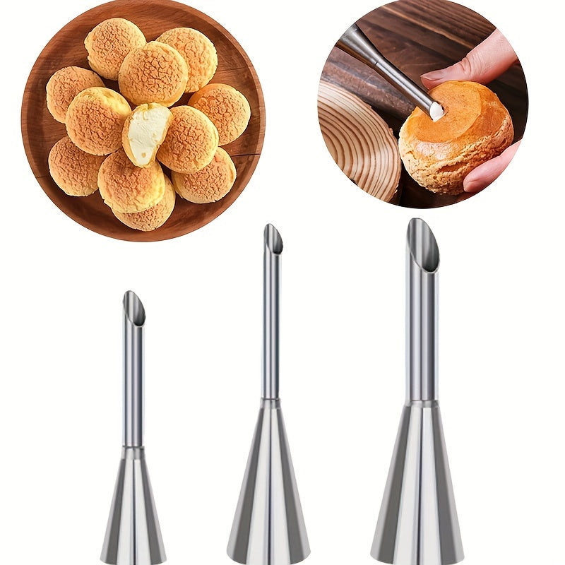 Stainless Steel Cream Puff Nozzle Set 3 Piping Tips Pastry Decorating Tools