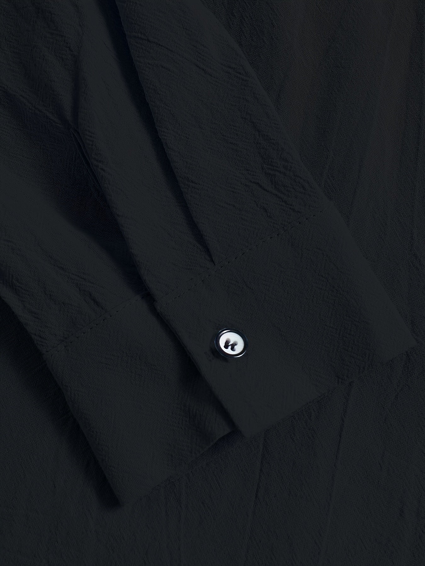 Men's Cotton Solid Color Stand Collar Long Sleeve Casual Shirt for Spring and Fall