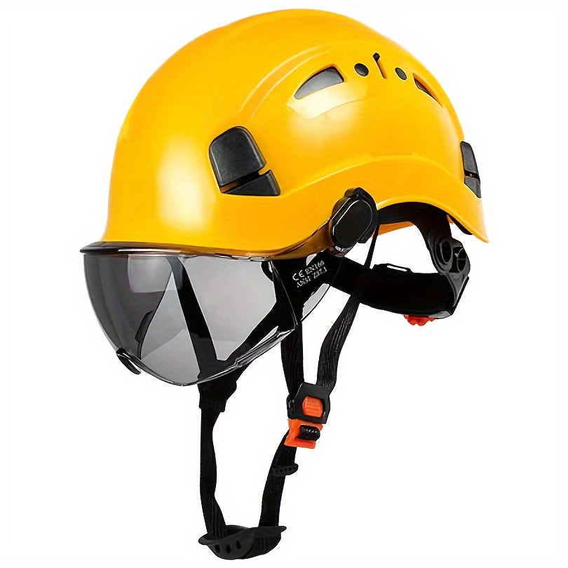 Safety Helmet with Built-in Goggles ABS Hard Hat for Construction Cycling Climbing Adjustable Ventilated
