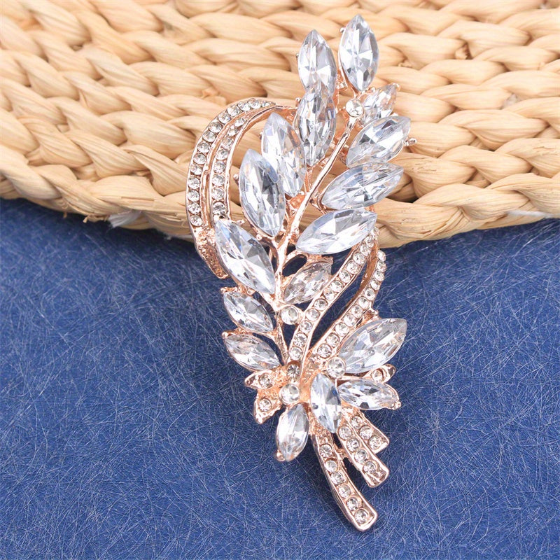 Elegant Rhinestone Flower Brooch Irregular Faux Floral Jewelry for Women