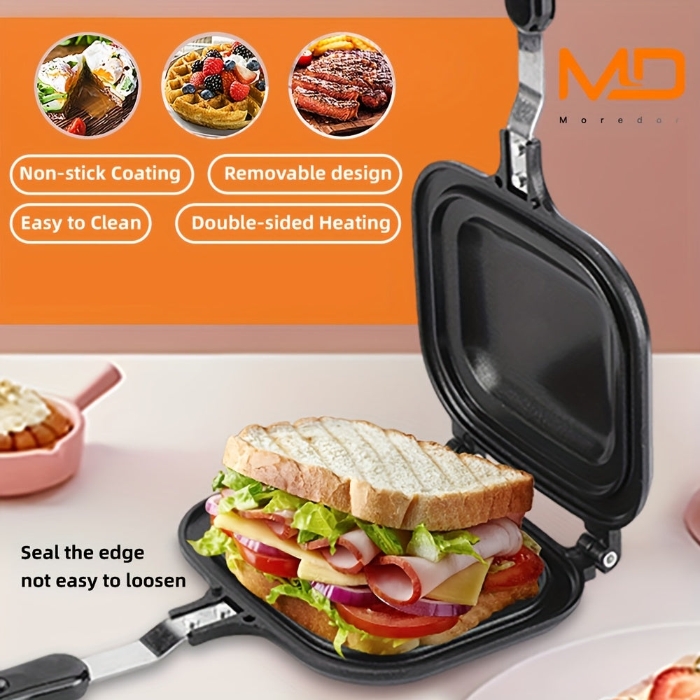 MOREDOR Non-Stick Ikki tomonlama sendvich tayyorlash qurilmasi, yopishqoq bo'lmagan, qopqog'i bilan - Qattiq nonushta, burgerlar, paninilar uchun uyda yoki tashqarida, ikki tomonlama pishirish qolip, grill uchun mos