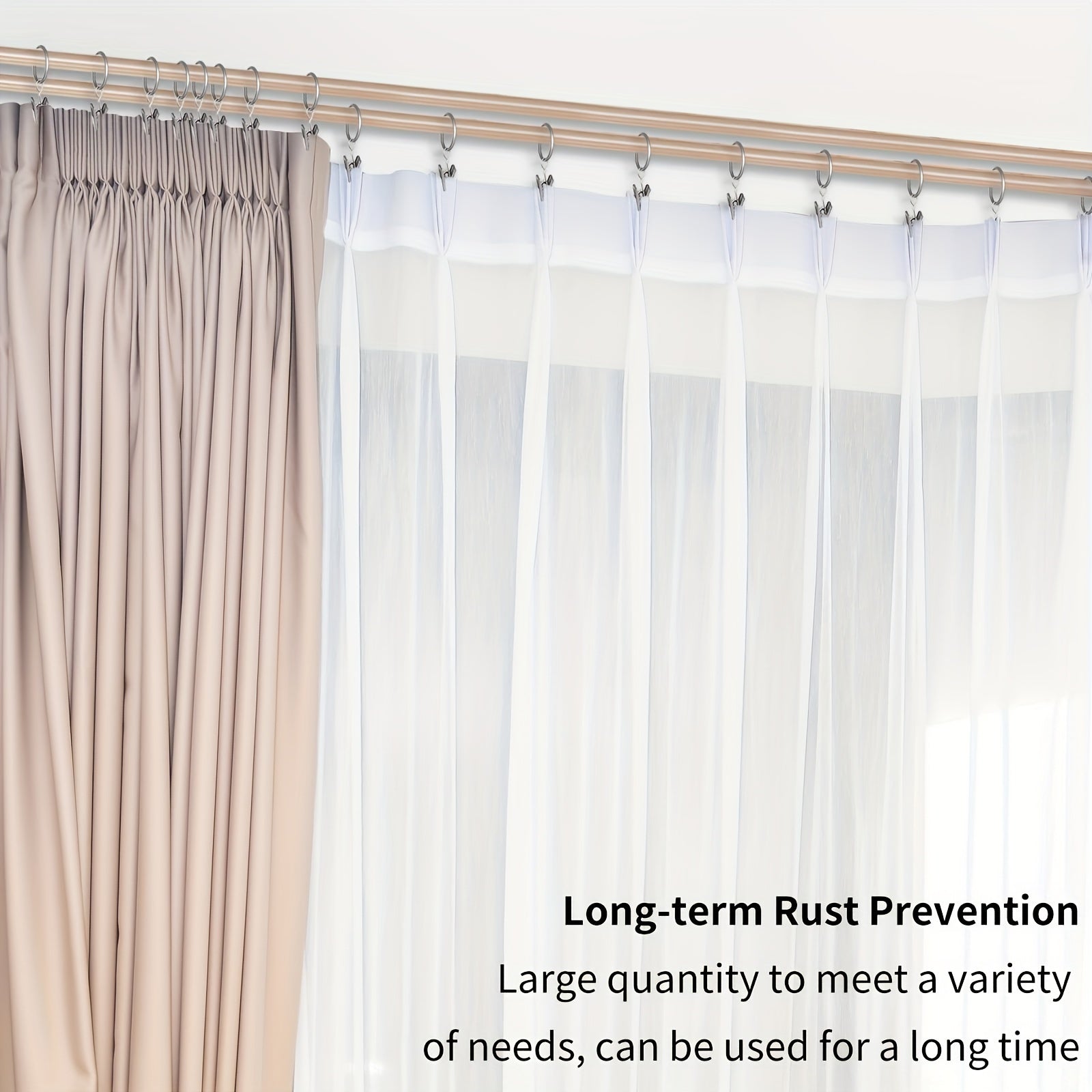 Set of 12 Stainless Steel Curtain Rings with Clips, Rust-Resistant, Modern Drapery Hardware