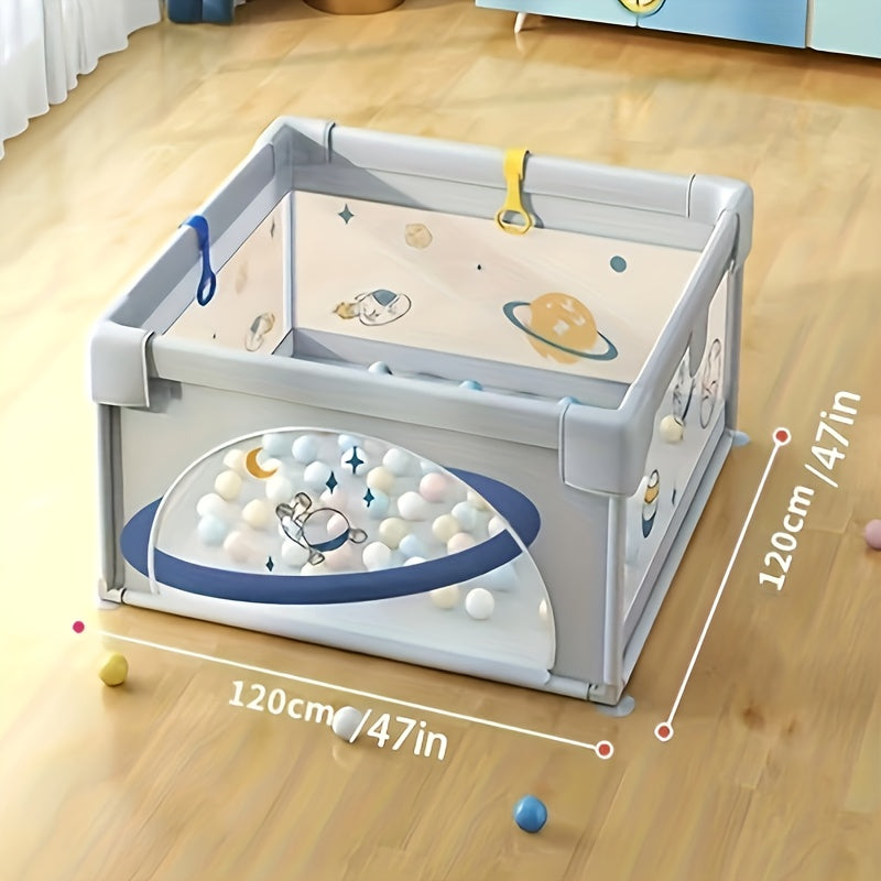 Children's Playpen with Gate Gray 149x180cm Indoor Outdoor Non-Slip Mesh