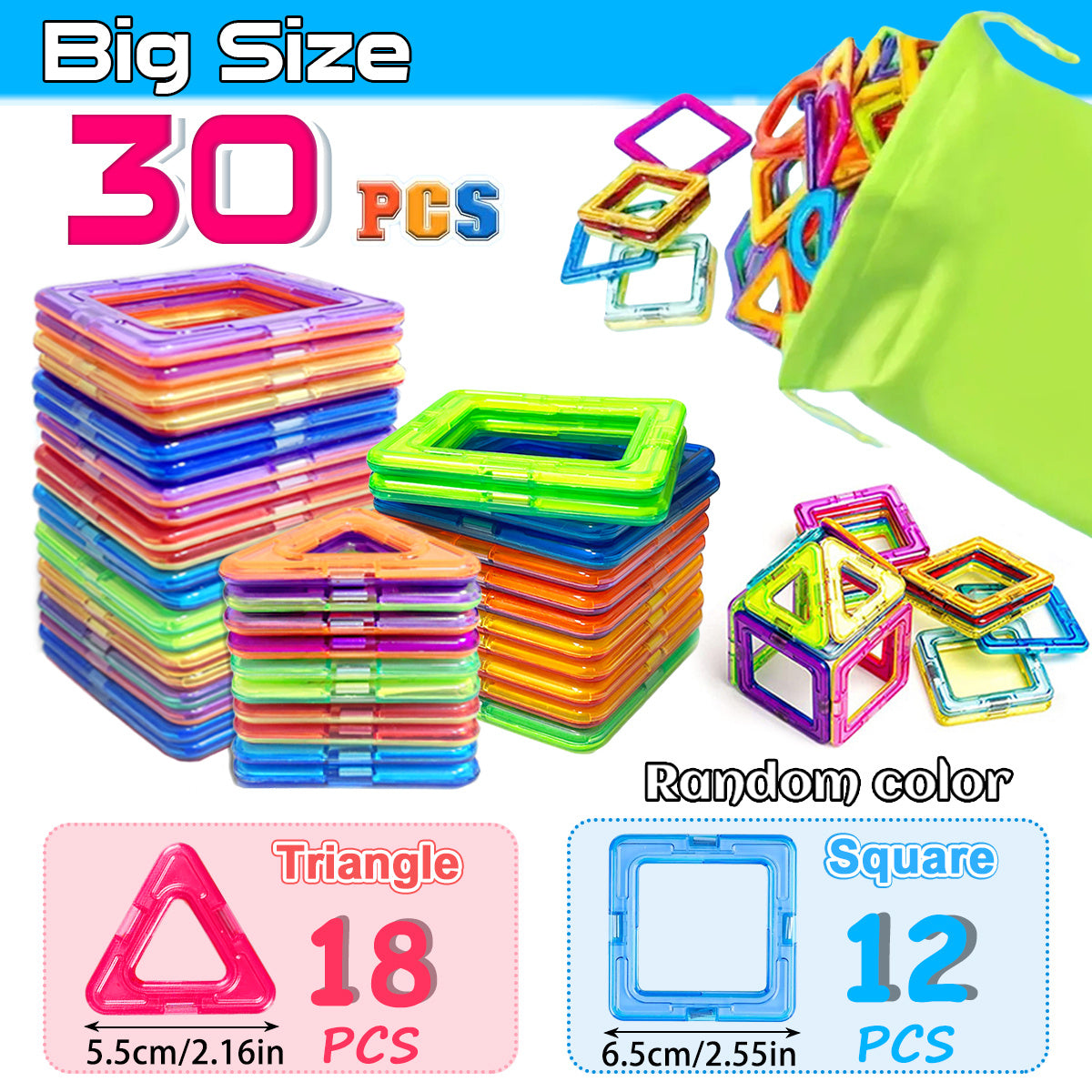 Set de bloques magnéticos para construir para niños, más de 30 piezas, juguete educativo STEM, grandes losetas magnéticas